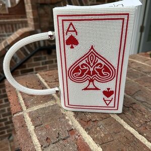 Alessia Bianchi, white & red beaded, Ace of Spades Handbag NWT